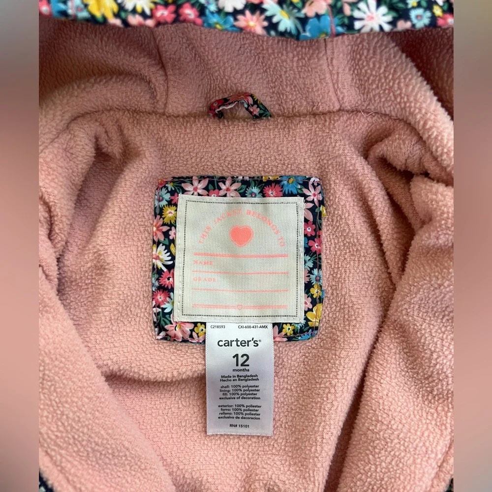 Carter’s Hooded Floral Toddler Jacket - 12M